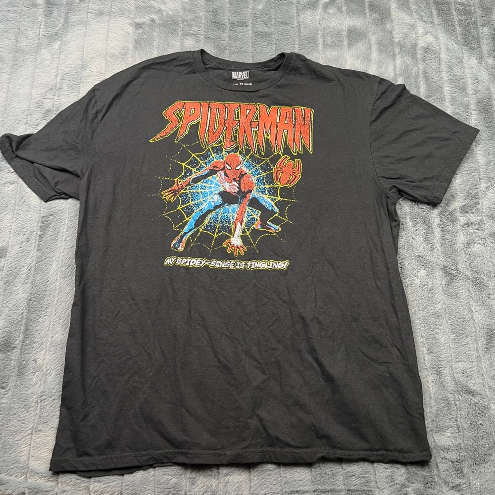 Marvel Spider-Man Retro Graphic T-Shirt Mens XL Black Spidey-Sense Mad Engine